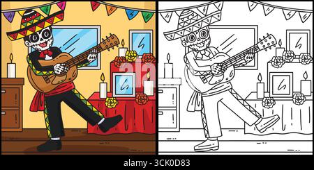 Dia de los Muertos Skeleton Boy jouant de la guitare Illustration de Vecteur