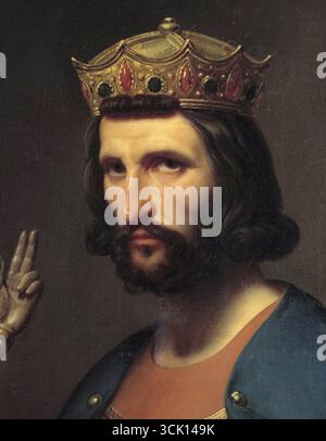 Charles de Steuben : Roi Hugues de France - ce tableau appartient aux Portraits des Rois de France, une série de portraits commandés entre 1837 et 1838 par Louis Philippe Ier et peints par divers artistes pour le Musée historique de Versailles. - Banque D'Images