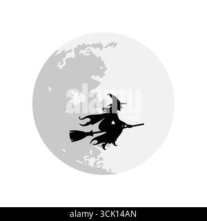 Art vectoriel de sorcière volant sur la silhouette de balai sur fond blanc Illustration de Vecteur