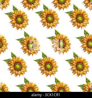 Modèle sans couture de tournesols peints dans un style aquarelle doux. Parfait pour le tissu, papier d'emballage, papier peint, emballage, papeterie Banque D'Images