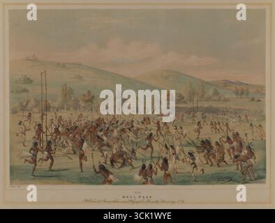 George Catlin, jeu de balle (la Crosse), s.d., lithographie. Gibier amérindien. Banque D'Images