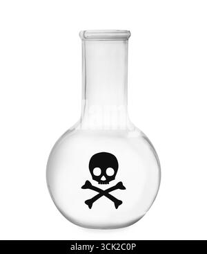 Symbole d'avertissement de poison sur le flacon en verre sur fond blanc Banque D'Images Symbole d'avertissement de poison sur le flacon en verre sur fond blanc Banque D'Images