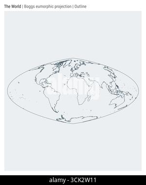 Carte du monde. Projection eumorphique de Boggs. Style de contour. Carte du monde détaillée pour infographies, éducation, rapports, présentations. Illustration vectorielle. Illustration de Vecteur