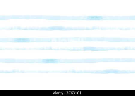 Bordure sans couture de rayures horizontales bleues, lignes d'aquarelle faites à la main avec un pinceau. Dessin pour scrapbooking, fond, tissu. ligne, rayures Banque D'Images