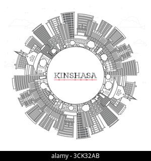 Aperçu de Kinshasa Congo Skyline avec bâtiments modernes et historiques isolés sur blanc. Illustration vectorielle. Kinshasa Afrique Cityscape avec Landmark Illustration de Vecteur