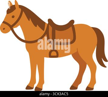 Un cheval brun calme se fait face à gauche portant une couverture de selle et une bride prête pour l'équitation. Illustration de Vecteur