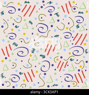 Motifs abstraits colorés avec Doodles et formes géométriques sur fond bleu illustration vectorielle Illustration de Vecteur