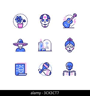 Dia de los Muetros - des icônes de style moderne définir Illustration de Vecteur