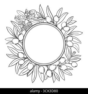 Cadre rond à contour de branche d'olive. Illustration de Vecteur