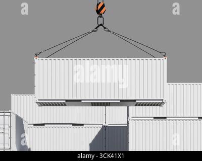 Maquette de conteneur d'expédition de cargaison avec grue et conteneurs empilés Banque D'Images
