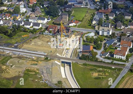 Vue aérienne, arrêt prévu à Westtuennen, chantier à Suedfeldweg et von-Thuenen-Strasse pour le futur arrêt ferroviaire, quartier de Rhynern, Hamm Banque D'Images