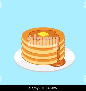 Pile de crêpes avec beurre et sirop sur assiette illustration vectorielle dessin animé Illustration de Vecteur