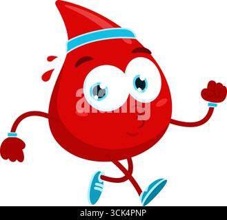 Jogging à motif personnage de dessin animé Red Blood Drop mignon. Illustration vectorielle Flat Design isolé sur fond transparent Illustration de Vecteur
