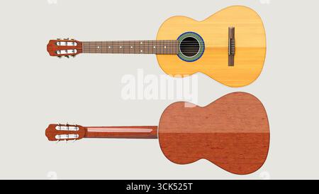 Une illustration détaillée d'une guitare montrant ses vues avant et arrière. Banque D'Images