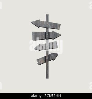 Un panneau rustique en bois avec plusieurs flèches pointant dans différentes directions. Banque D'Images