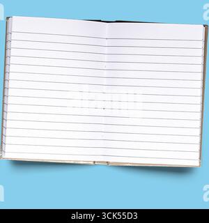 Un carnet vierge ouvert au milieu, avec des pages lignées pour écrire ou dessiner. Banque D'Images