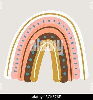 Une illustration colorée et stylisée de l'arc-en-ciel avec des couleurs pastel douces et des éléments décoratifs. Banque D'Images