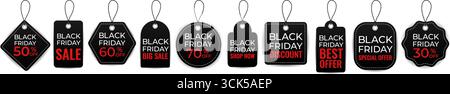 Étiquettes de vente Black Friday et collection d'étiquettes de réduction, autocollants de prix d'offre spéciale, conception de promotion de shopping Illustration de Vecteur