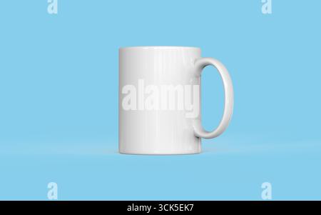 Un mug blanc Uni affiché sur un fond minimaliste, idéal pour mettre en valeur des designs ou une marque. Banque D'Images