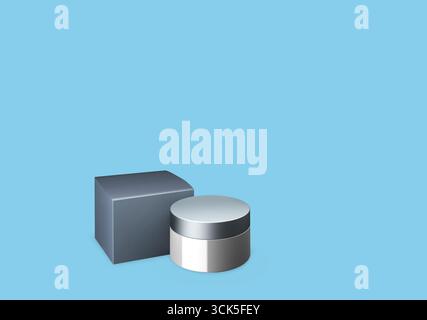 Une illustration graphique simple avec un conteneur cylindrique et une boîte rectangulaire, souvent utilisée dans les contextes de conception et d'emballage. Banque D'Images