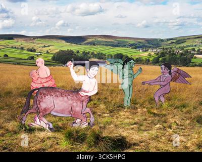 Les enfants du feu sans fumée œuvre d'art par Monira Al Qadiri fait partie de Bradford 2025 ville de culture Wild Uplands sur Penistone Hill près de Haworth Yorkshire Banque D'Images