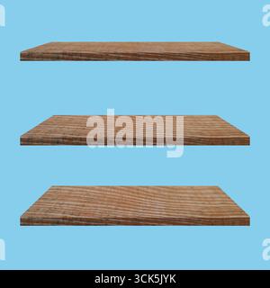 Un ensemble de trois étagères en bois, présentant un design simple et fonctionnel adapté à diverses fins de stockage et d'affichage. Banque D'Images