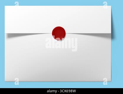 Une enveloppe blanche fermée scellée avec un sceau de cire rouge, suggérant formalité ou confidentialité. Banque D'Images