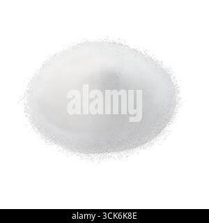 Un monticule de substance blanche granulée, probablement du sucre ou du sel, affiché sur un fond Uni. Banque D'Images