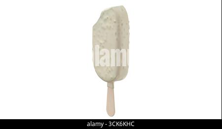 Une barre de crème glacée crémeuse sur un bâton, partiellement mordue, mettant en valeur sa texture lisse et sa délicieuse délicatesse. Banque D'Images
