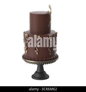 Un gâteau au chocolat à deux niveaux magnifiquement conçu orné d'éléments décoratifs, parfait pour les fêtes. Banque D'Images