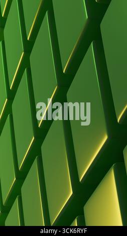 Une image abstraite futuriste avec maille grillagée verte brillante en forme de losange, rendue numériquement en 3D, adaptée aux arrière-plans, présentations et Banque D'Images