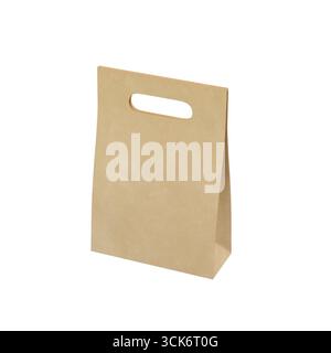 Un sac en papier brun simple avec une poignée, couramment utilisé pour transporter des articles ou faire du shopping. Banque D'Images