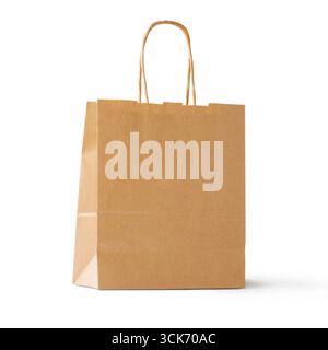 Un sac en papier brun simple avec poignées, couramment utilisé pour transporter des articles ou des produits d'épicerie. Banque D'Images