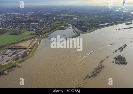 Vue aérienne de la situation de crue à la nouvelle embouchure de l'Emscher dans le Rhin.la marque de haute mer 23.11. Est environ 30cm plus bas que le mardi. Eppi Banque D'Images