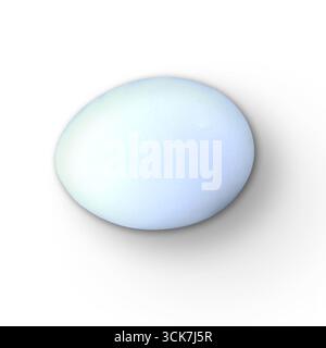 Un seul oeuf bleu pâle reposant sur une surface blanche, mettant en valeur sa texture lisse et sa forme naturelle. Banque D'Images