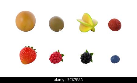 Une collection de divers fruits exposés dans un arrangement visuellement attrayant. Banque D'Images