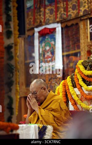 Le Dalaï Lama, à Dharamsala, en Inde Chef spirituel tibétain le Dalaï Lama assiste à une cérémonie de prière de longue durée qui lui est offerte par la Lhokha Cultural & Welfare Association, l'Institut Namgyal Ithaca, et des jeunes Tibétains du monde entier, au temple tibétain principal de Dharamsala, en Inde, le 10 septembre 2025. Dharamshala india Copyright : xMatrixxImagesx/xSanjayxBaidx Banque D'Images