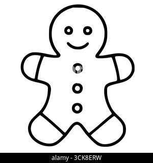 Charmante illustration vectorielle d'un simple cookie homme en pain d'épice, avec un style minimaliste d'art au trait avec des contours audacieux et une expression joyeuse, Illustration de Vecteur