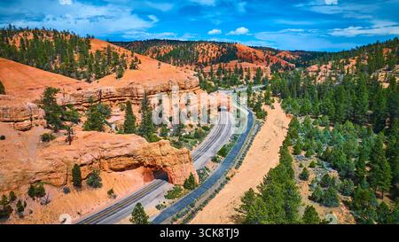 Tunnels aériens Red Canyon Scenic Highway et Pine Forest Utah Banque D'Images
