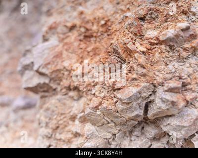 Détail du mur de roche avec des tons gris, beige et rougeâtre Banque D'Images