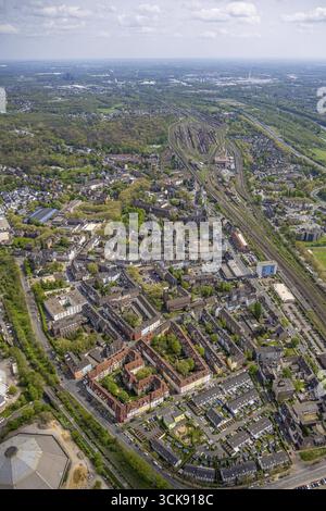 Vue aérienne, zone résidentielle vue locale Osterfeld avec gare de marchandises et triage Oberhausen-West, Osterfeld, Oberhausen, Ruhr zone, North RH Banque D'Images