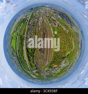 Vue aérienne, gare de fret et gare de triage Oberhausen-West Osterfeld, voies ferrées, Vondern, Oberhausen, Rhénanie, région de la Ruhr, Rhénanie du Nord-Westp Banque D'Images