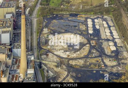 Vue aérienne, centrale électrique de Voerde sur le Rhin, tour de refroidissement de démolition, centrale à charbon déclassée, Moellen, Voerde, Rhénanie du Nord-Ouest Banque D'Images
