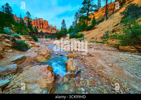 Bryce Canyon Stream Bridge et Hoodoos à Mossy Cave Trail Utah Landscape Banque D'Images
