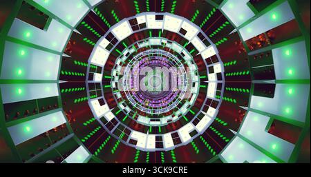 Un design en spirale vibrant comporte des couches de lumières vertes et violettes, créant une expérience visuelle unique et captivante. L'illustration s'affiche de manière complexe Banque D'Images