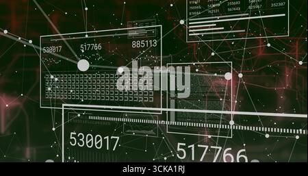 Affichage de l'interface réseau en cours d'exécution à l'écran, avec des panneaux, des nombres, des nœuds, des lignes et une échelle de règle Banque D'Images