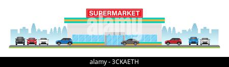 Bâtiment de supermarché ou magasin de supermarché. Illustration vectorielle du bâtiment d'un magasin de proximité. Illustration de Vecteur