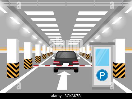 Parkings ou place de parking avec voiture ou zone de parking vide sous-sol. Illustration vectorielle. Illustration de Vecteur