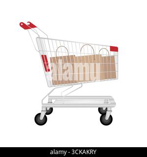 Chariot ou chariot avec sacs. Concept d'achat. Illustration vectorielle. Illustration de Vecteur