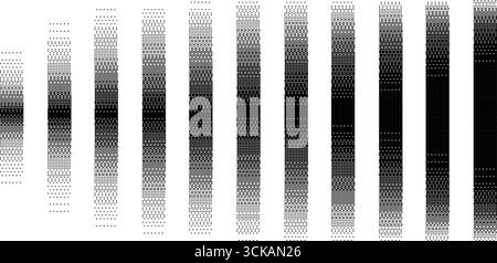 Motif dégradé de pixels. Bandes de dégradés de demi-teintes numériques avec des motifs de points de tramage, des diviseurs pixelisés rétro et des transits de couleurs de fondu bitmap Illustration de Vecteur